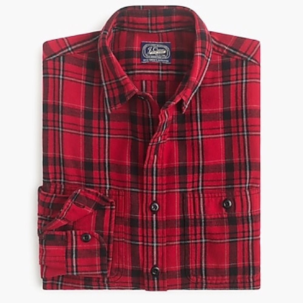 Mid-weight Flannel Shirt in Red Plaid Classic Fit